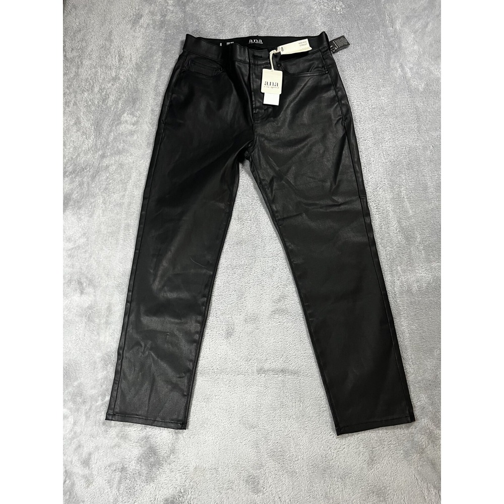 A.N.A. NWT High-Rise Straight Faux Leather Black Pants Size 8, MSRP $54